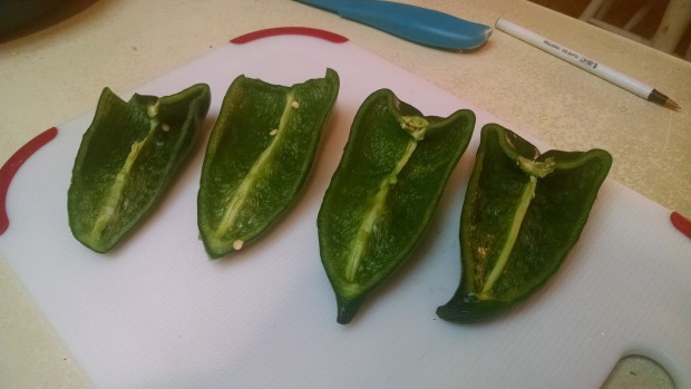 Halved and seeded Poblano Peppers